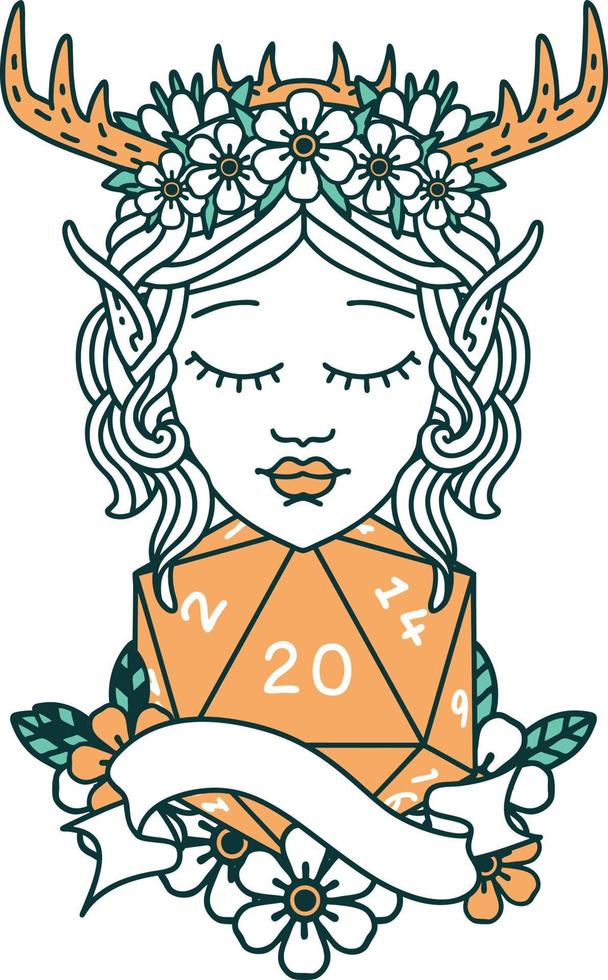 elf druid with natural twenty dice roll illustration vector