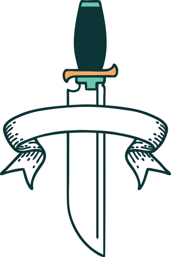 tattoo with banner of knife vector