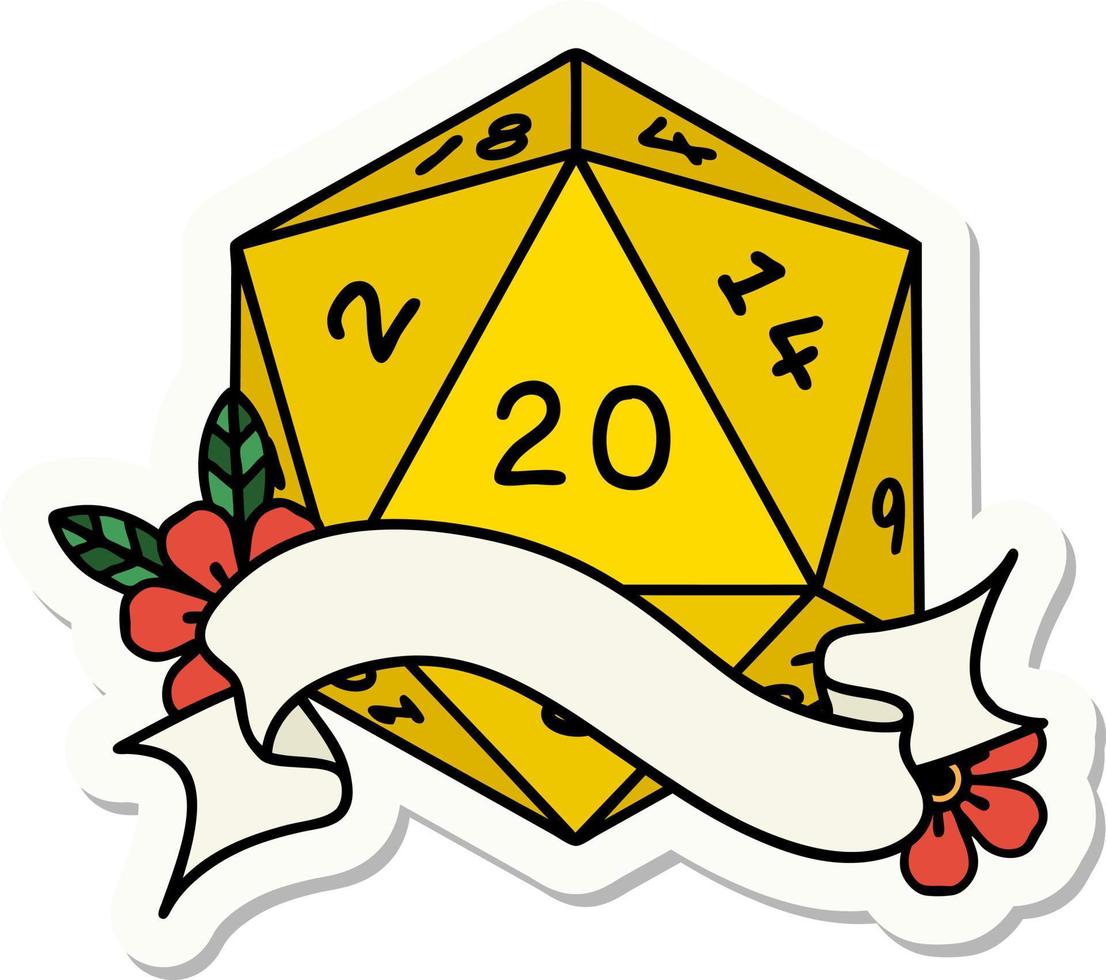natural twenty D20 dice roll sticker vector