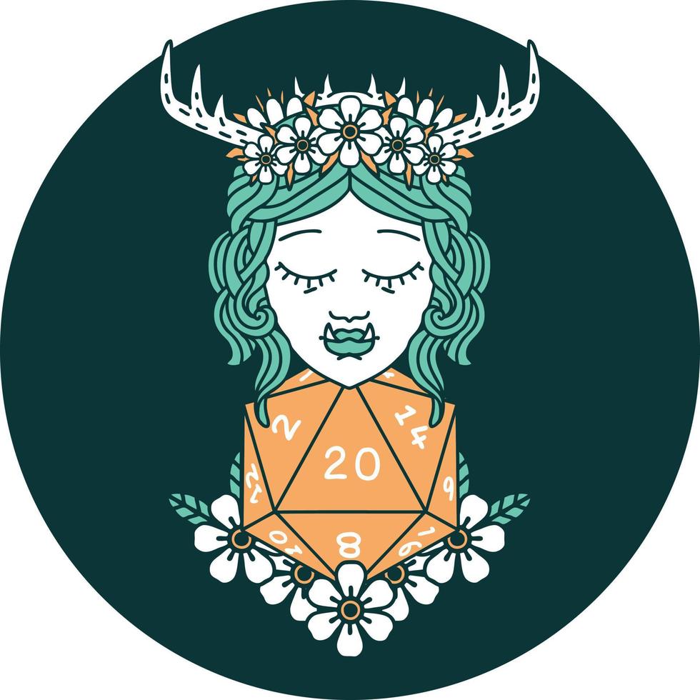 half orc druid with natural twenty dice roll icon vector