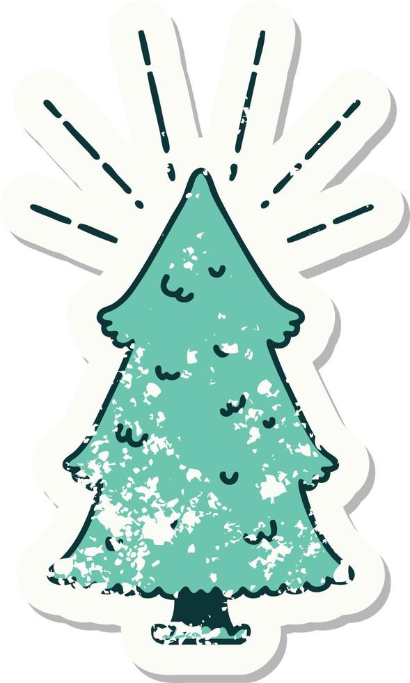 grunge sticker of tattoo style pine tree vector