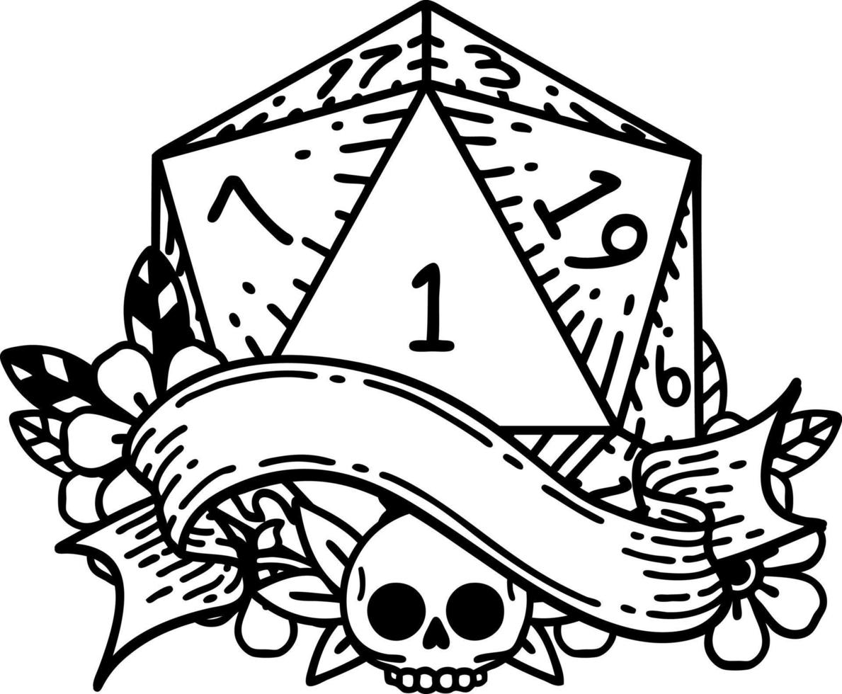 natural one d20 dice roll illustration vector