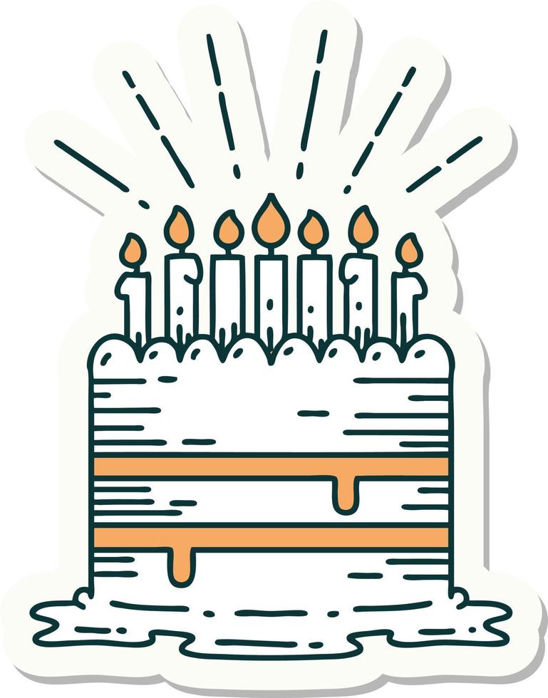 sticker of tattoo style birthday cake vector