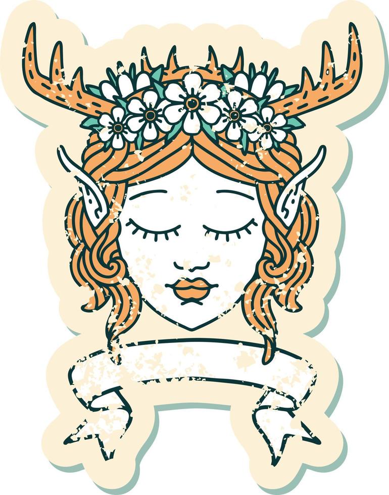 elf druid character face with banner illustration vector