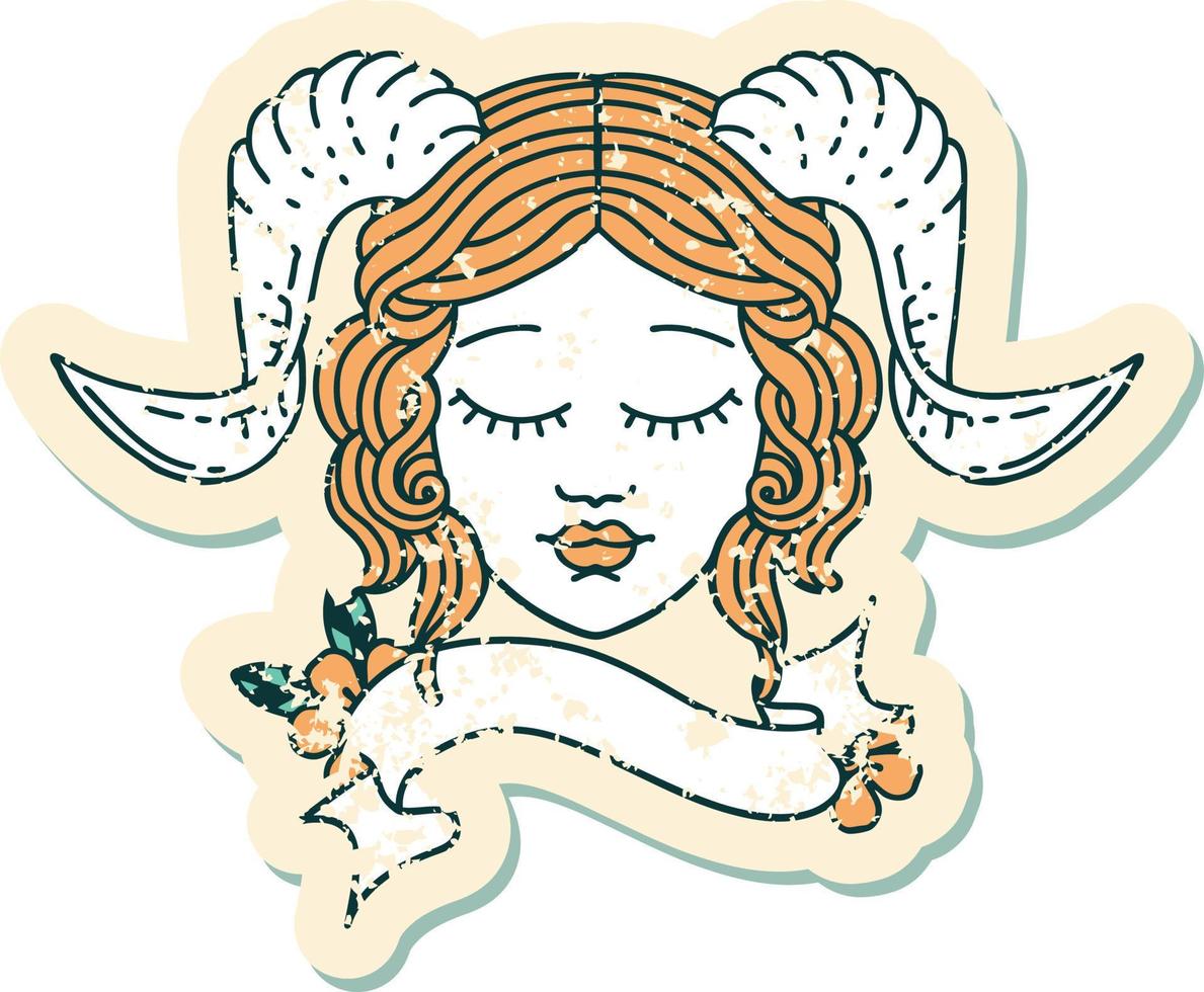 tiefling character face with scroll banner illustration vector