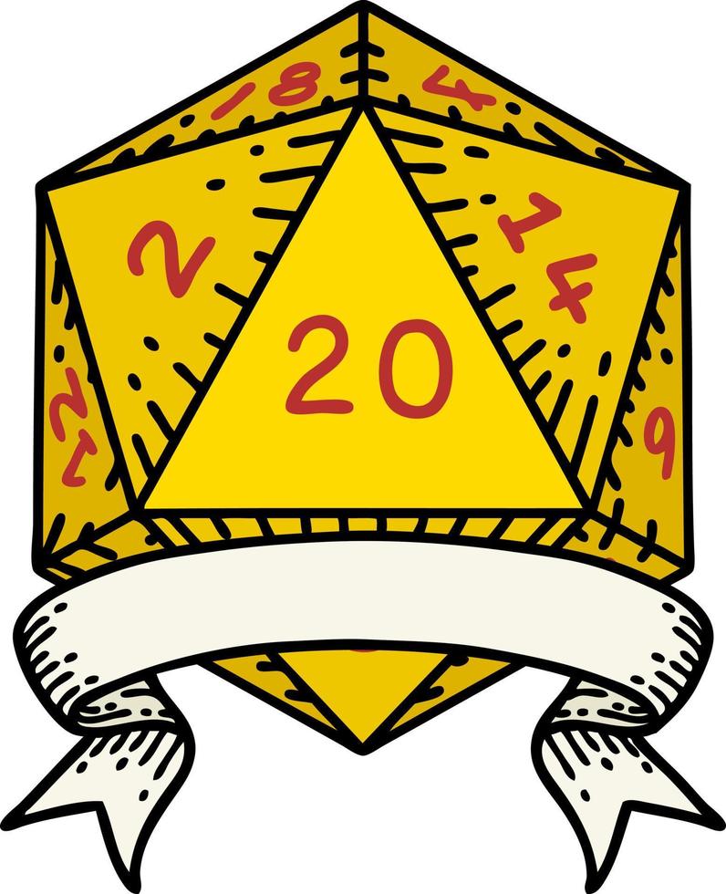 ilustración de tirada de dados d20 de golpe crítico natural 20 vector