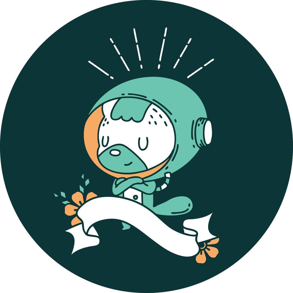 icon of tattoo style animal in astronaut suit vector