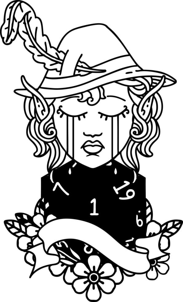 crying elf bard character face with natural one illustration vector