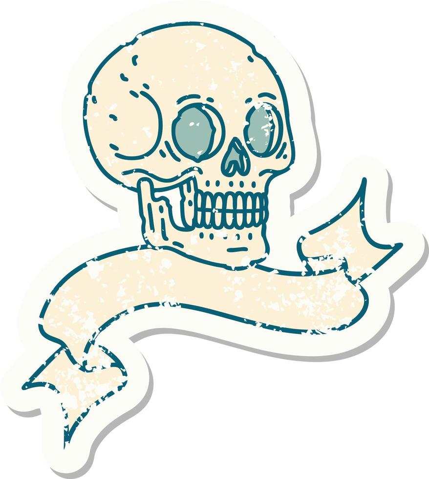 grunge sticker with banner of a skull vector