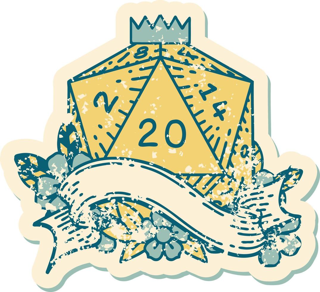 natural twenty D20 dice roll illustration vector