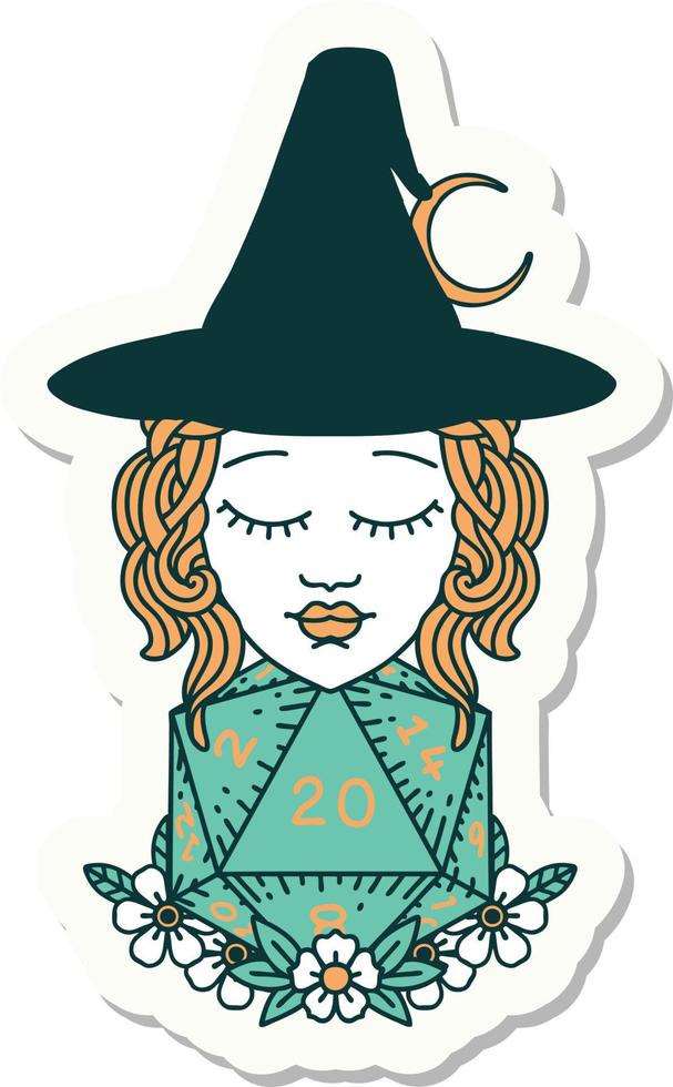 human witch with natural twenty dice roll sticker vector