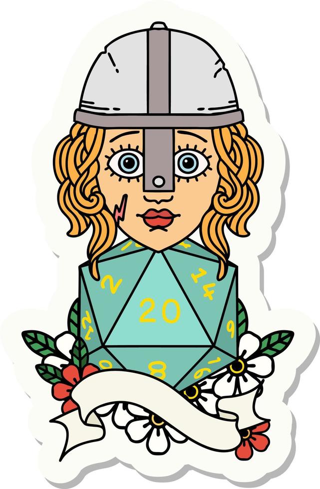 human fighter with natural twenty dice roll sticker vector