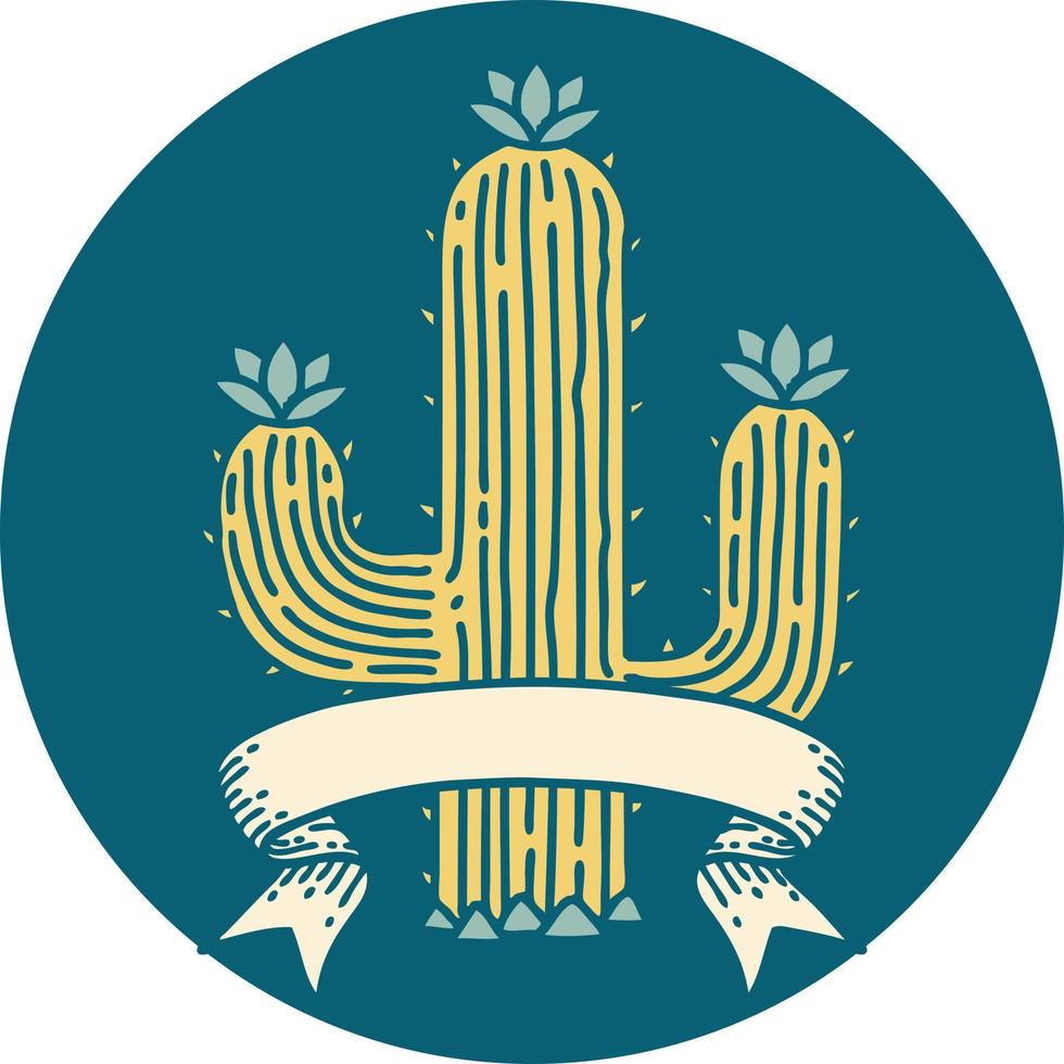 icono con pancarta de un cactus vector