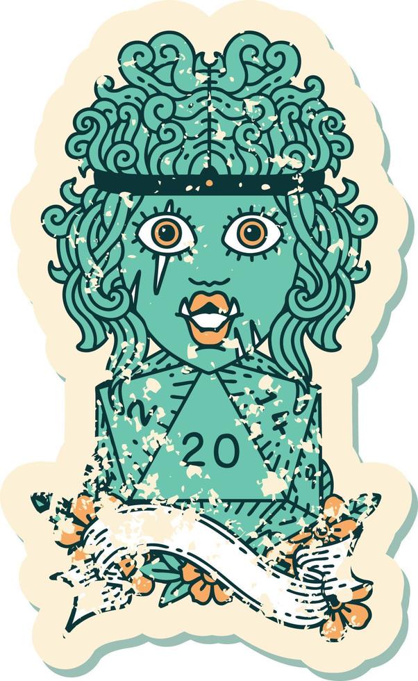 half orc barbarian with natural twenty dice roll illustration vector