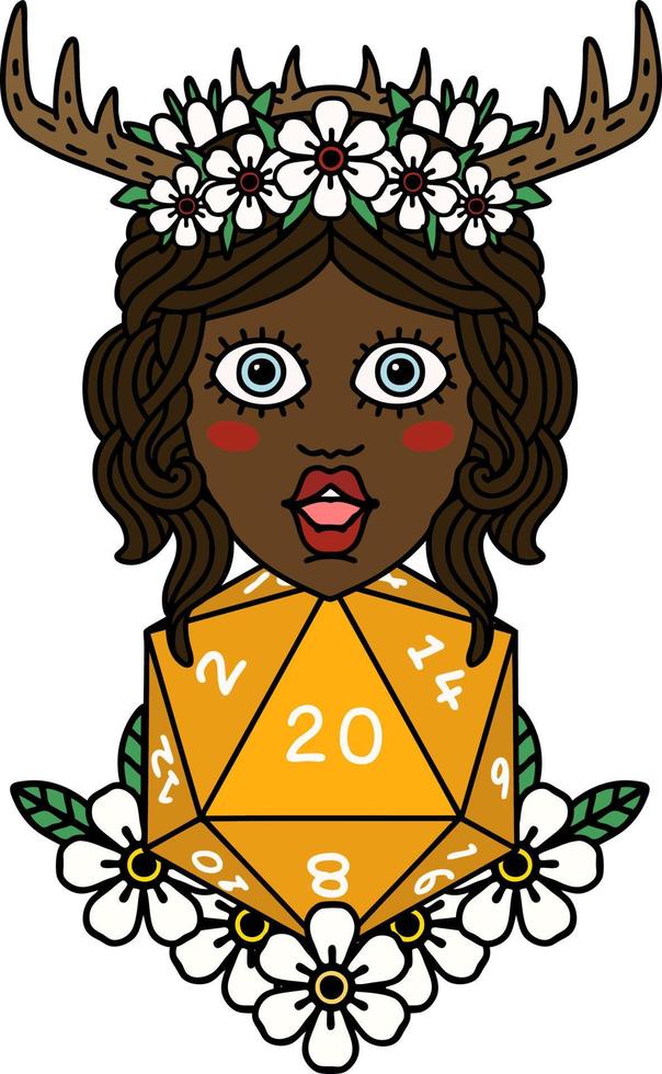 human druid with natural twenty dice roll illustration vector