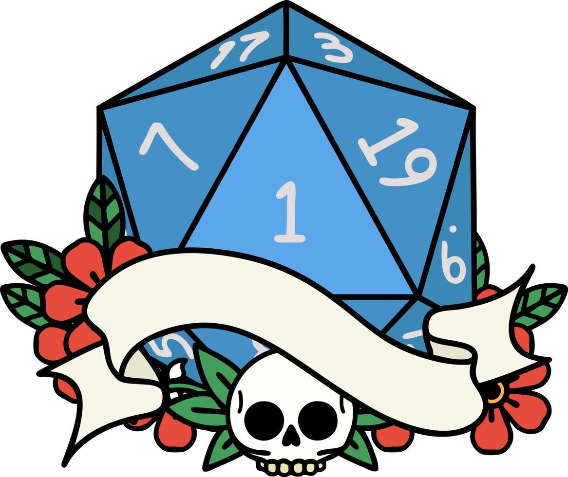 natural one d20 dice roll illustration vector