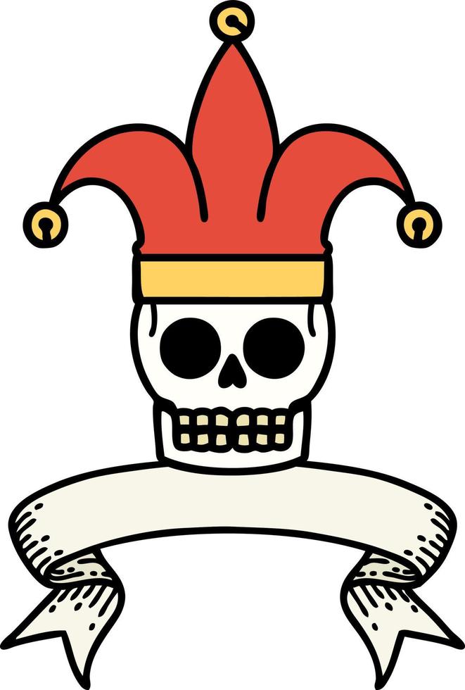 tattoo with banner of a skull jester vector
