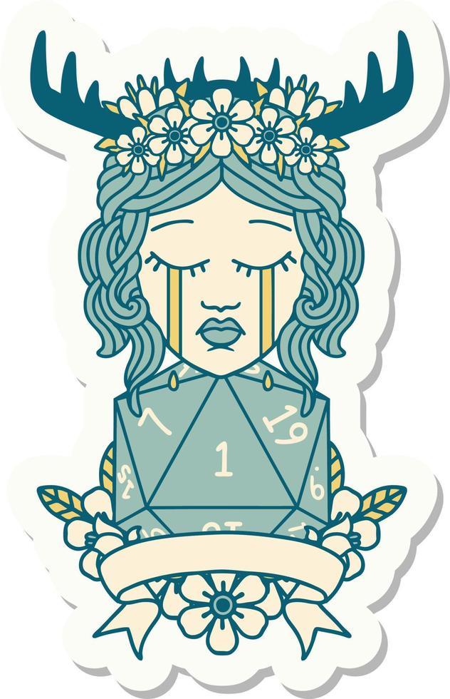 crying human druid with natural one roll sticker vector