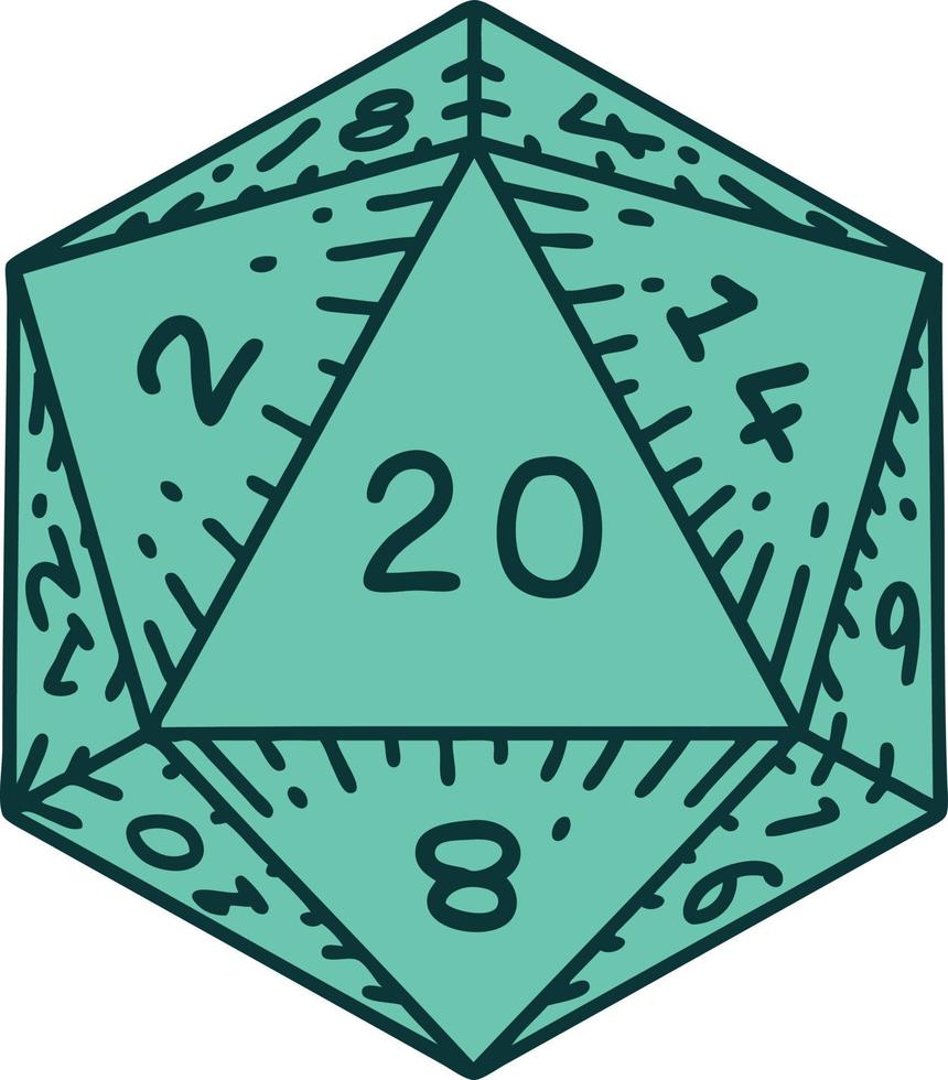 natural 20 D20 dice roll illustration vector