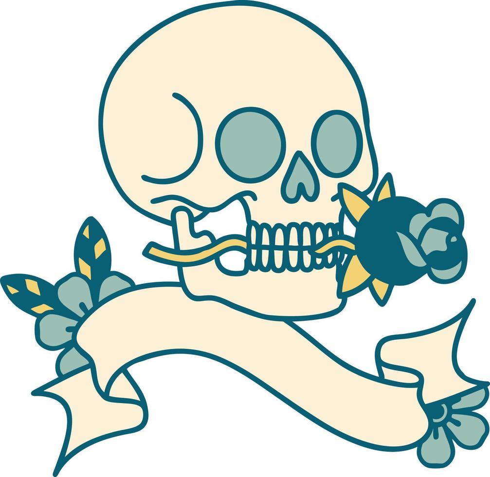 tattoo with banner of a skull vector