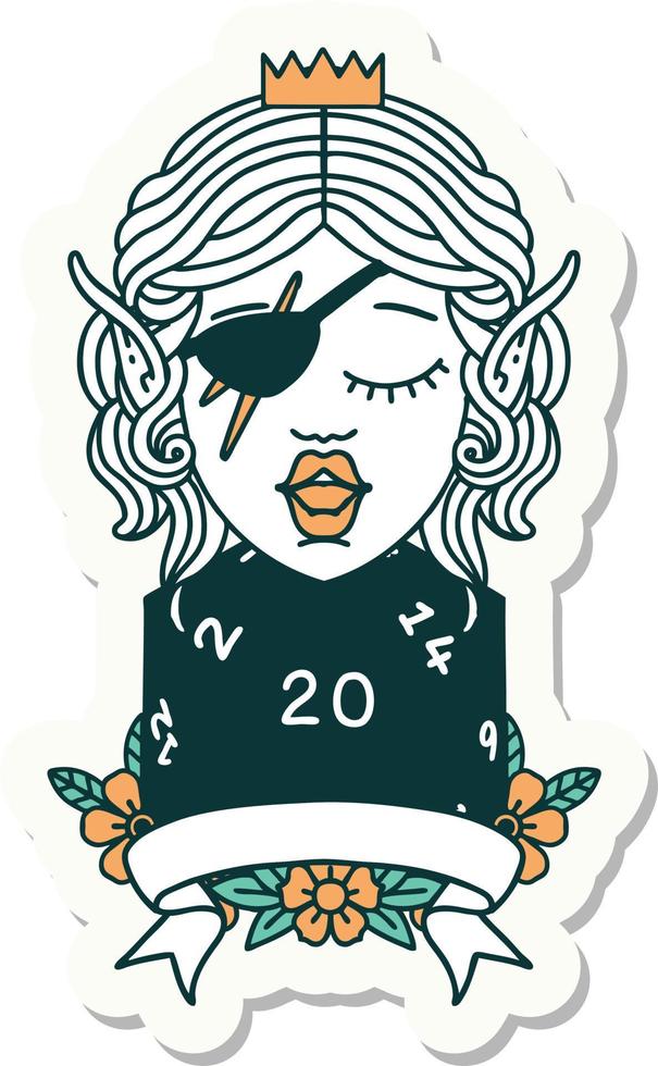 elf rogue character with natural twenty dice roll sticker vector