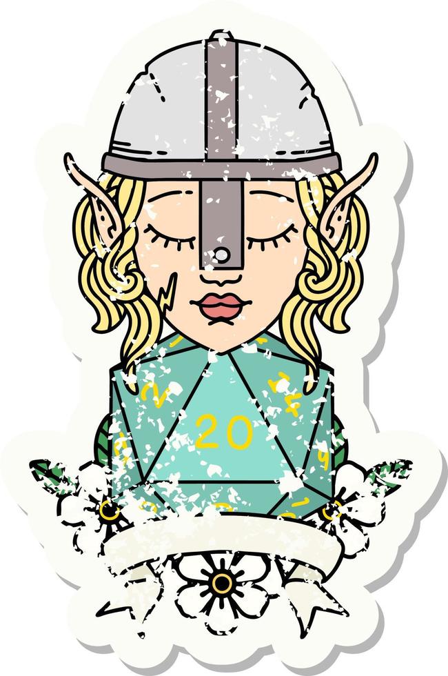 elf fighter with natural 20 dice roll illustration vector