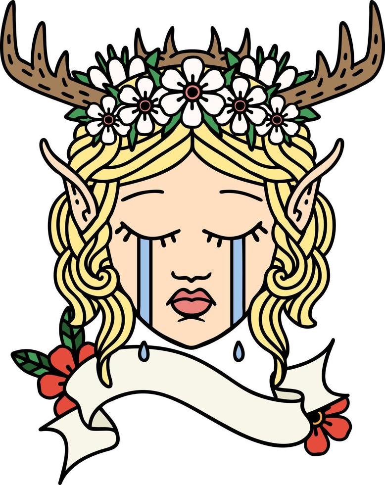 sad elf druid character face illustration vector