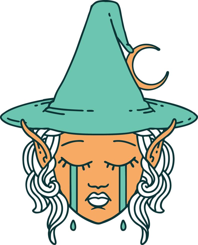 crying elf mage character face illustration vector