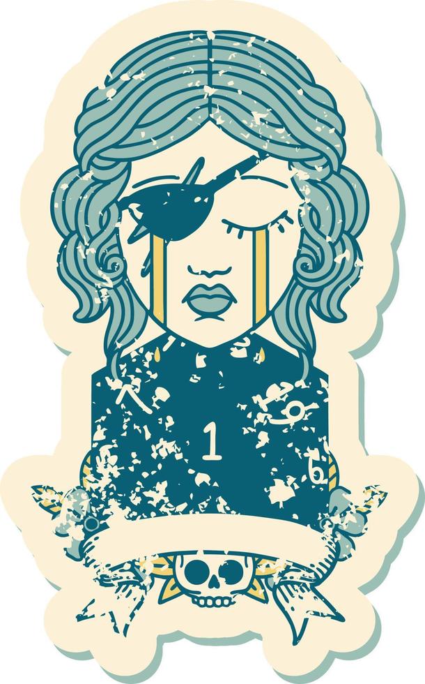 crying human rogue with natural one roll illustration vector