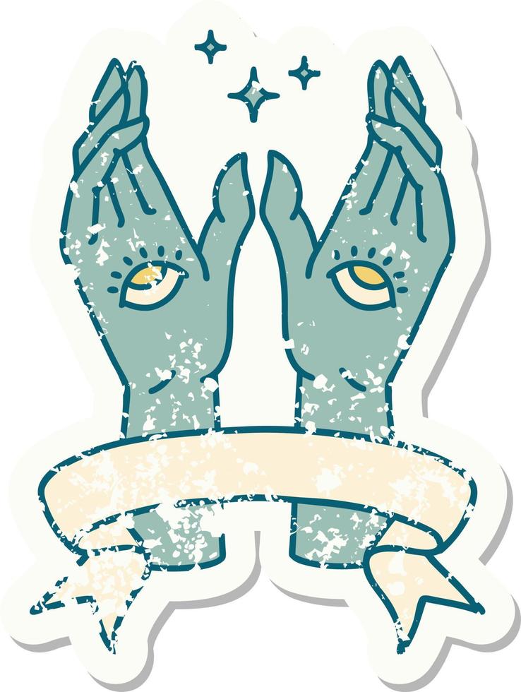 grunge sticker with banner of mystic hands vector