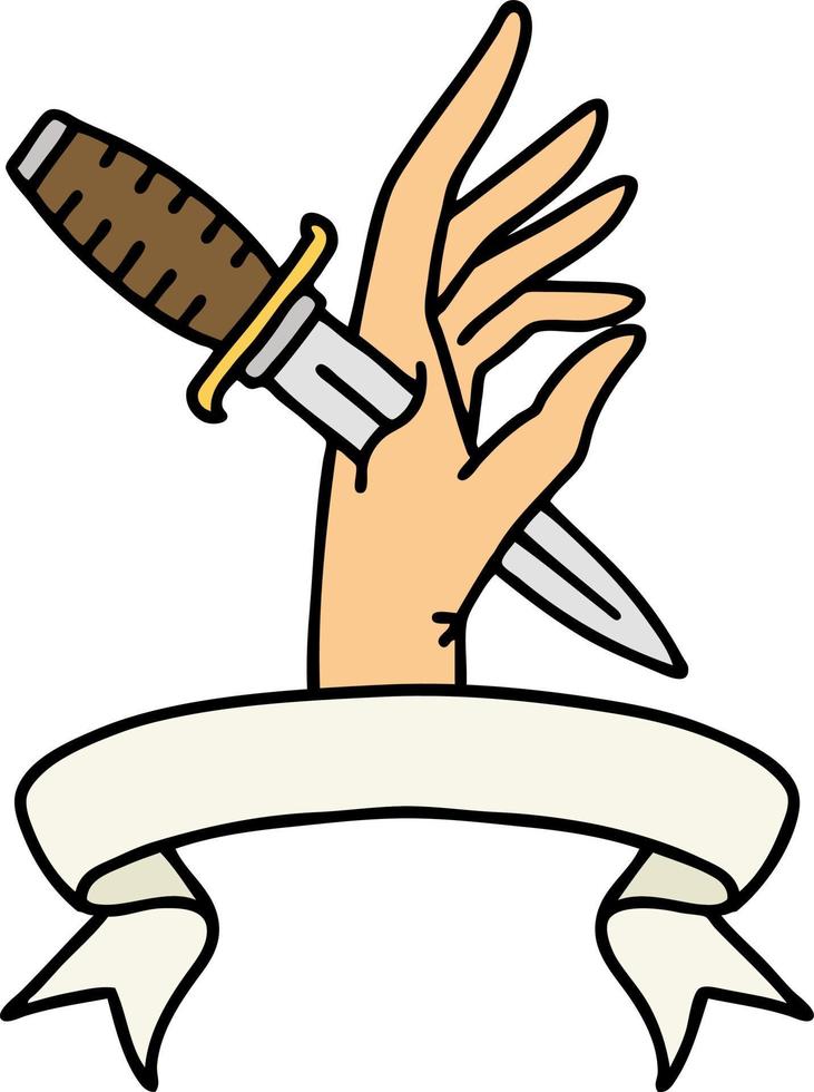 tattoo with banner of a dagger in the hand vector