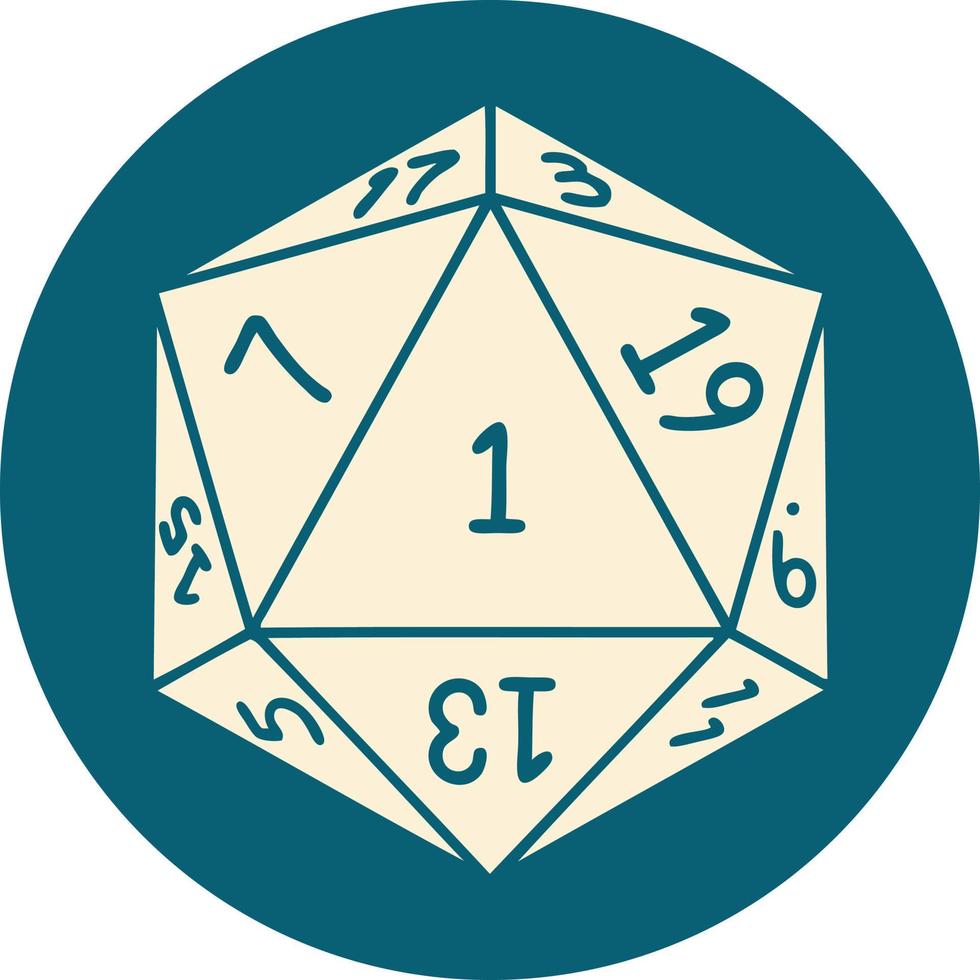natural 1 D20 dice roll illustration vector