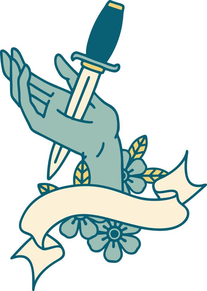 tattoo with banner of a dagger in the hand vector