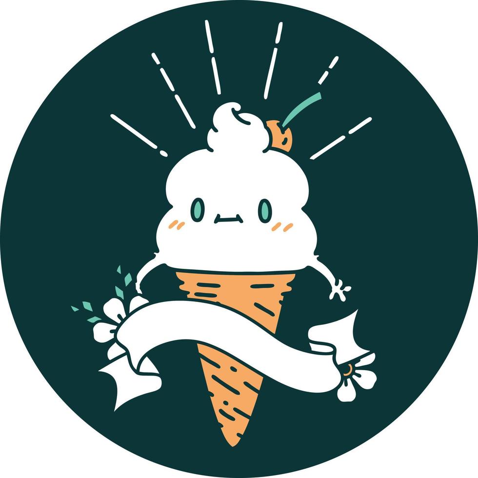 icono de personaje de helado estilo tatuaje vector