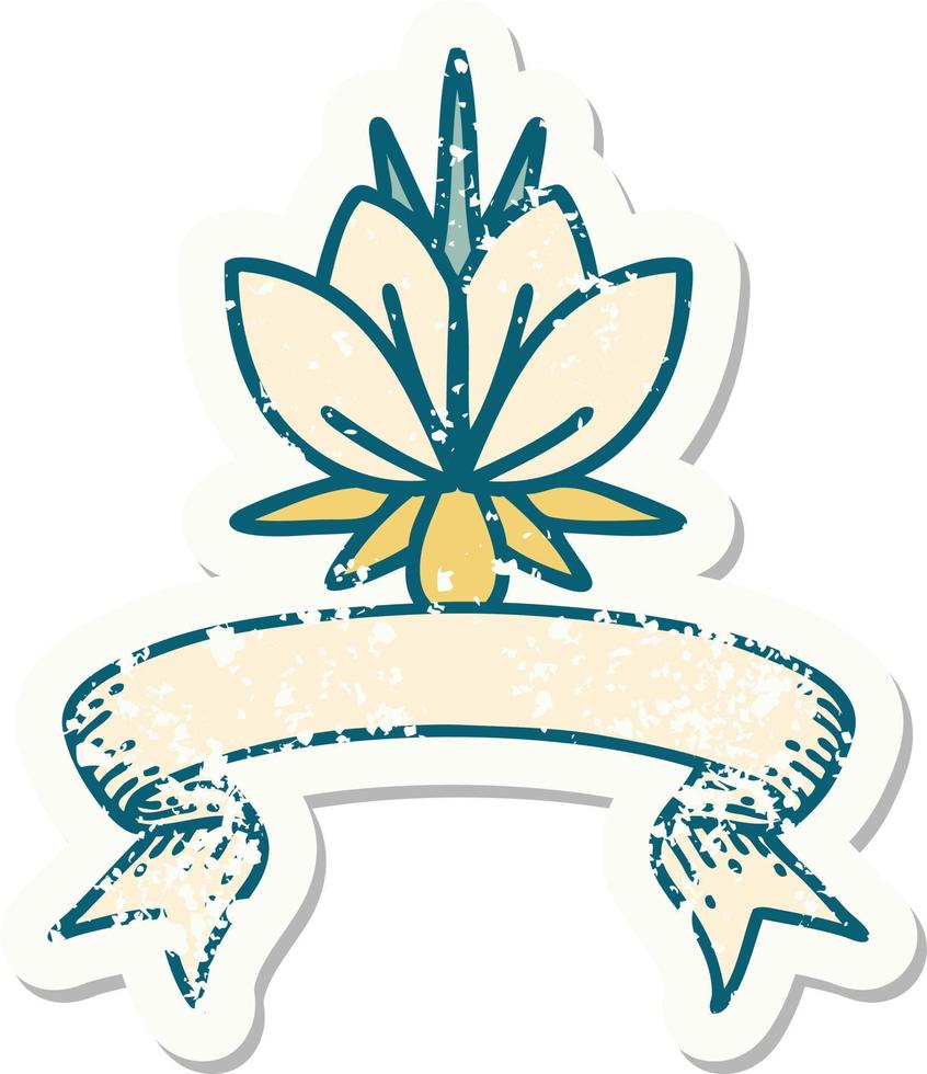 grunge sticker with banner of a water lily vector