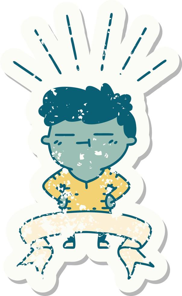 grunge sticker of tattoo style happy man vector