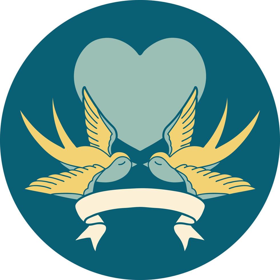 icon with banner of a swallows and a heart vector