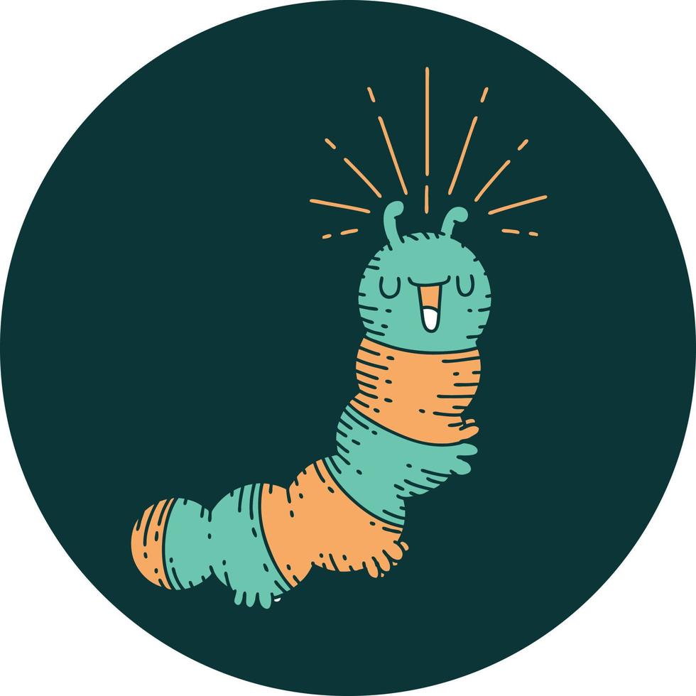 icon of tattoo style happy caterpillar vector