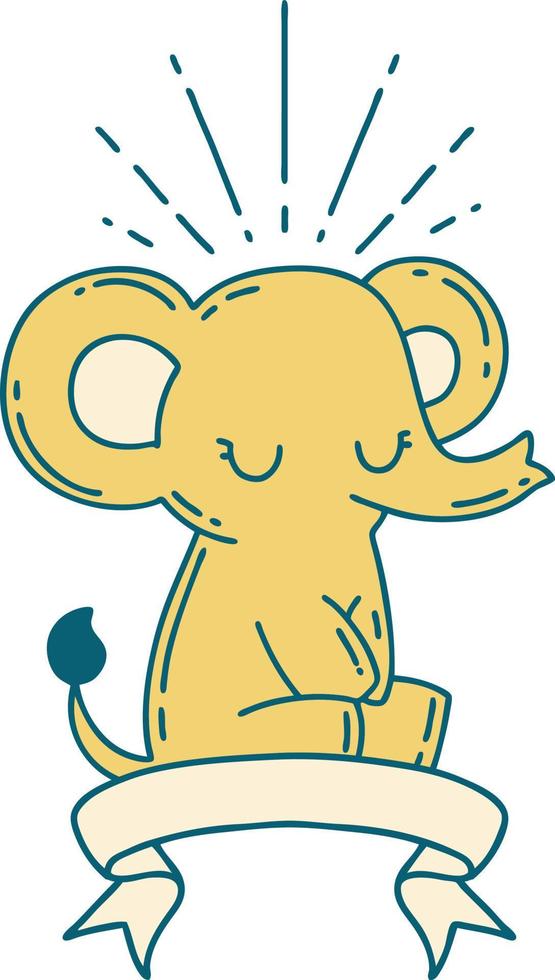 banner with tattoo style cute elephant vector