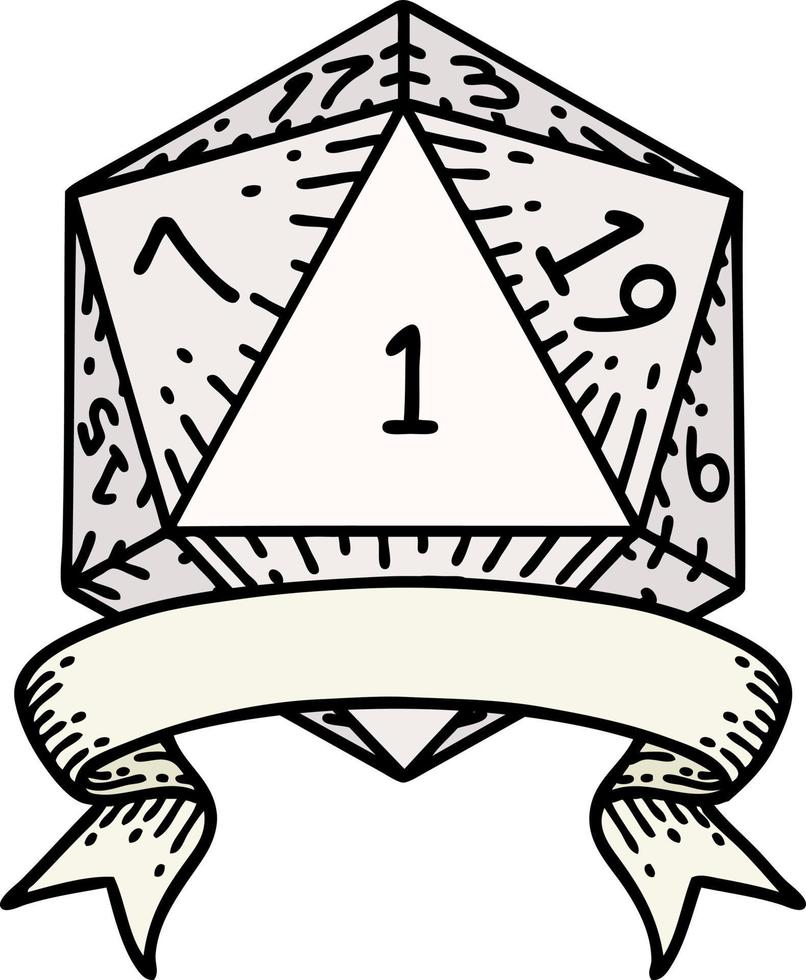natural one d20 dice roll illustration vector