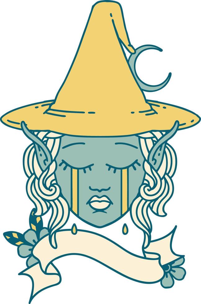 sad elf mage character face illustration vector