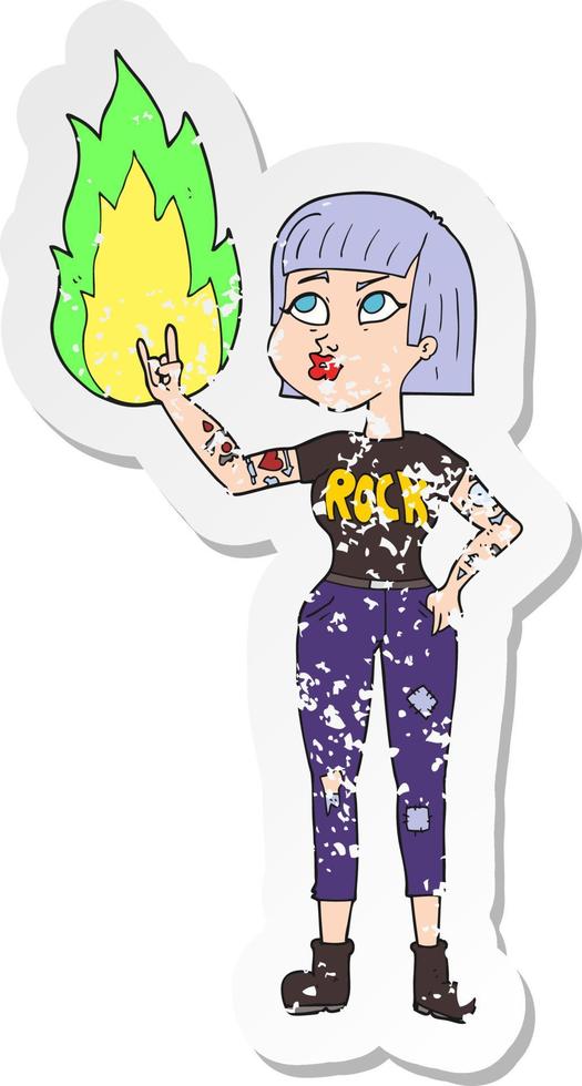 retro distressed sticker of a cartoon rock girl vector