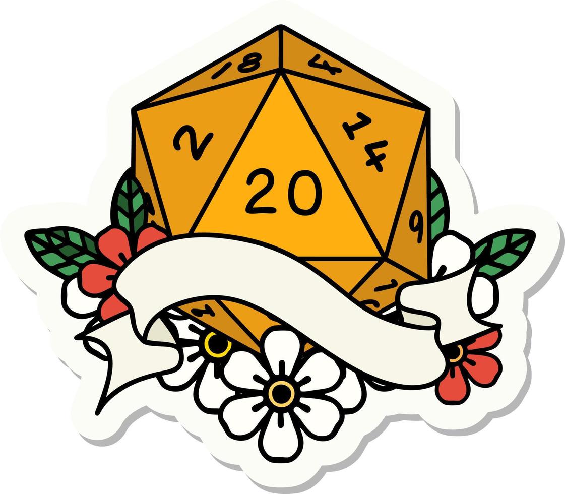 natural twenty D20 dice roll sticker vector