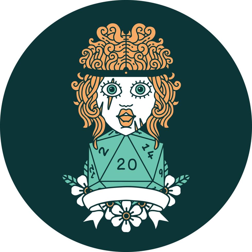 human barbarian with natural twenty dice roll icon vector