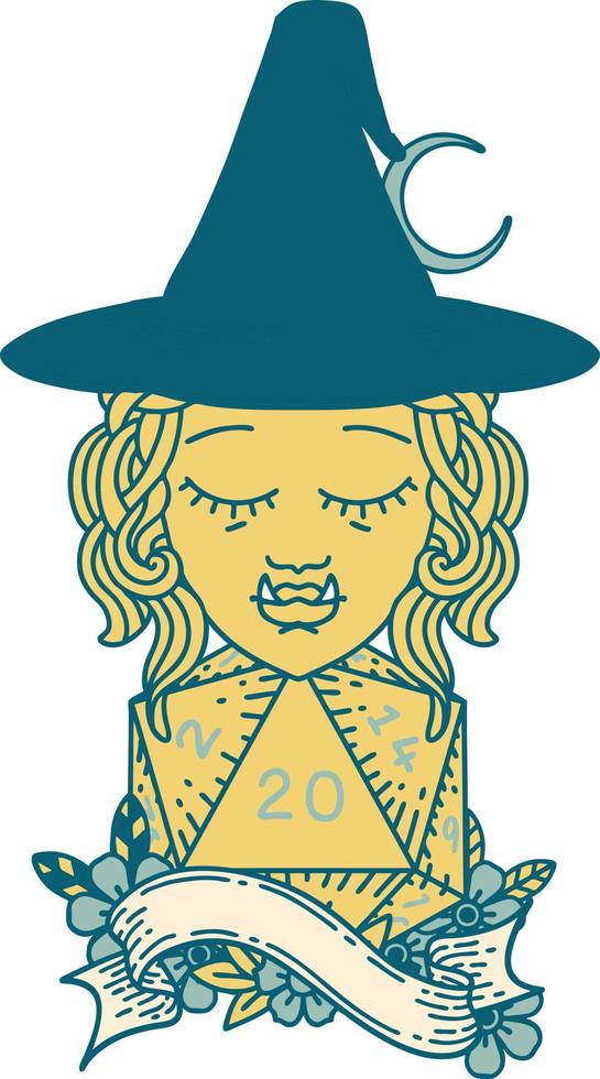 half orc mage with natural 20 dice roll illustration vector