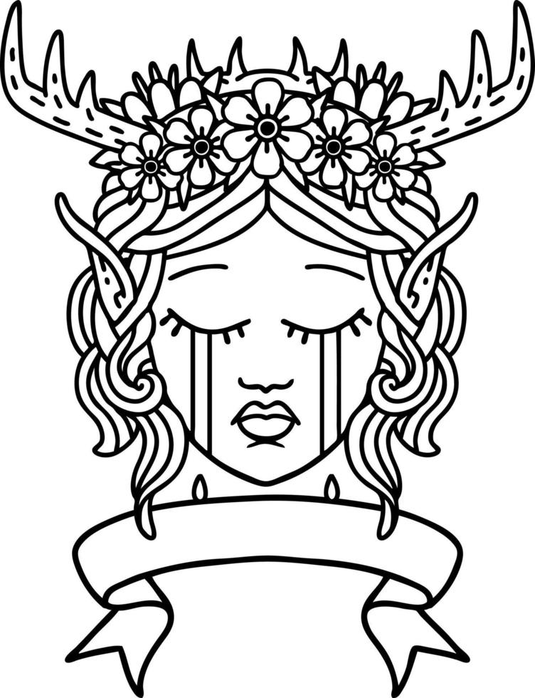 elf druid character face with banner illustration vector