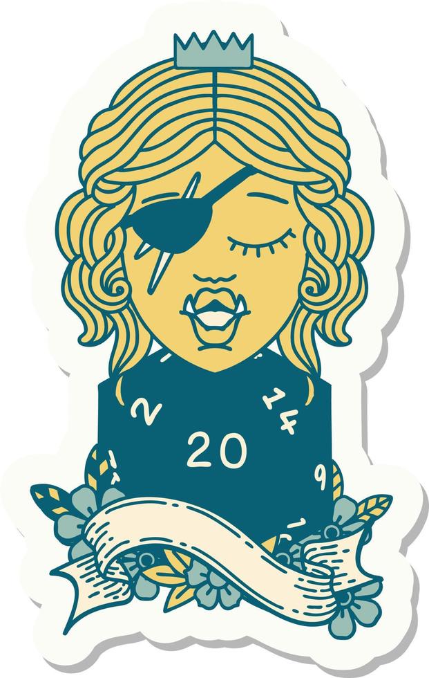 orc rogue character with natural twenty dice roll sticker vector