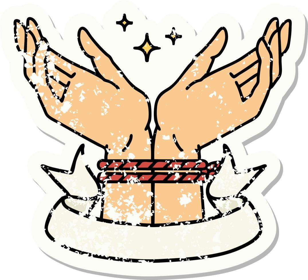 grunge sticker with banner of a pair of tied hands vector