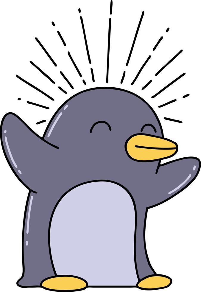 traditional tattoo style happy penguin vector
