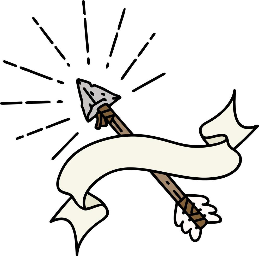 banner with tattoo style old flint tip arrow vector